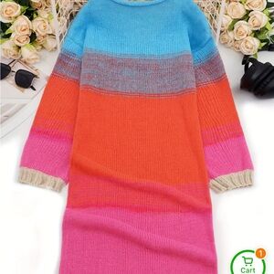 Women’s Colorblock Crewneck Long Tunic Sweater - Pink & Coral